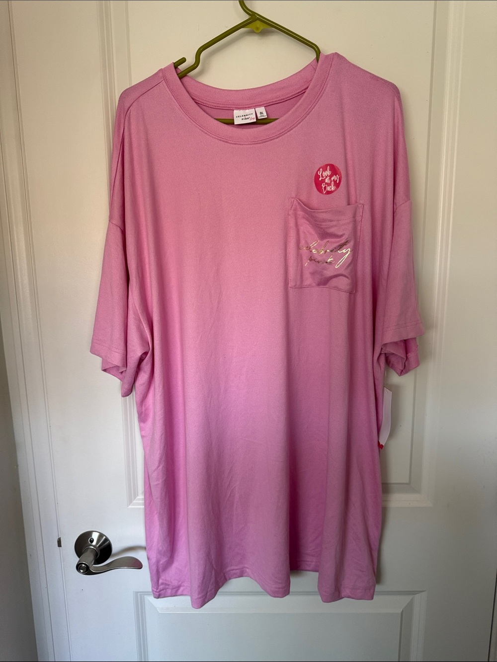 Celebrity Pink Oversized Short Sleeve Tee in Light Pink with Chest Pocket